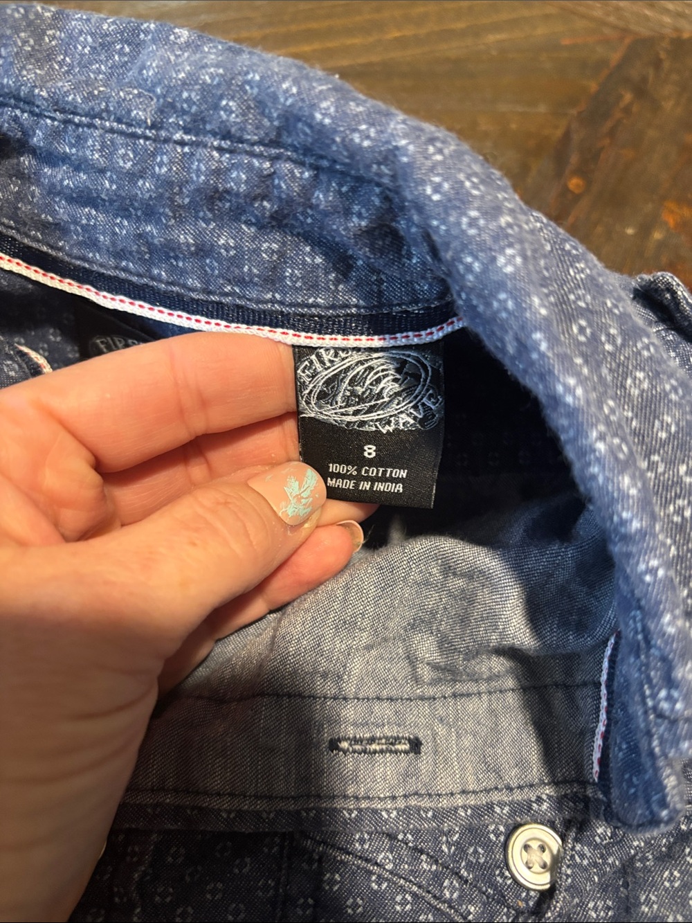 First Wave Blue Patterned Button-Down Shirt - Picture 3 of 11